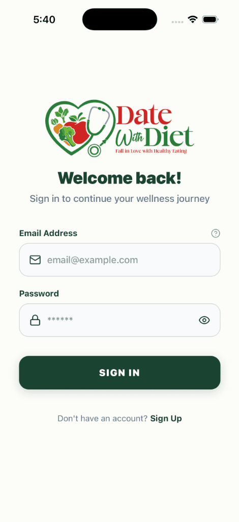 DateWithDiet App Screen